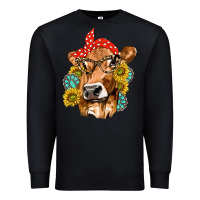 Black Western Cow with Sunflowers and Gemstone Premium Sweatshirt - texasbilliewilder