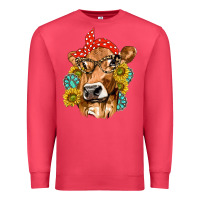 Cardinal Western Cow with Sunflowers and Gemstone Premium Sweatshirt - texasbilliewilder