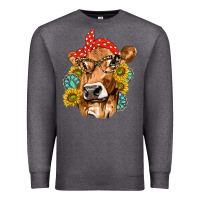 Charcoal Heather Western Cow with Sunflowers and Gemstone Premium Sweatshirt - texasbilliewilder