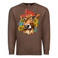 Chestnut Western Cow with Sunflowers and Gemstone Premium Sweatshirt - texasbilliewilder