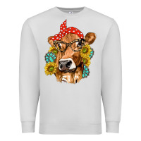 Dove Grey Western Cow with Sunflowers and Gemstone Premium Sweatshirt - texasbilliewilder