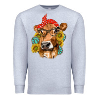Heather Grey Western Cow with Sunflowers and Gemstone Premium Sweatshirt - texasbilliewilder