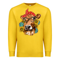 Lemon Western Cow with Sunflowers and Gemstone Premium Sweatshirt - texasbilliewilder