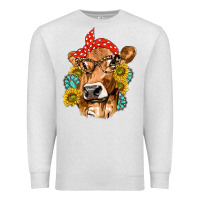 Oatmeal Heather Western Cow with Sunflowers and Gemstone Premium Sweatshirt - texasbilliewilder