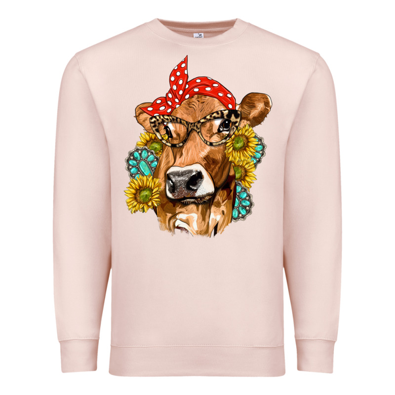 Western Cow With Sunflowers And Gemstone Premium Sweatshirt by texasbilliewilder | Teevron