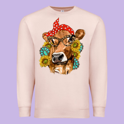 Western Cow With Sunflowers And Gemstone Premium Sweatshirt Designed By Texasbilliewilder