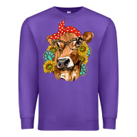 Purple Western Cow with Sunflowers and Gemstone Premium Sweatshirt - texasbilliewilder