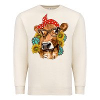 Sandshell Western Cow with Sunflowers and Gemstone Premium Sweatshirt - texasbilliewilder