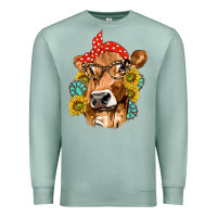 Seafoam Western Cow with Sunflowers and Gemstone Premium Sweatshirt - texasbilliewilder