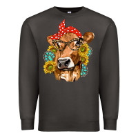 Smoke Western Cow with Sunflowers and Gemstone Premium Sweatshirt - texasbilliewilder