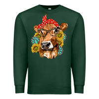 Sports Green Western Cow with Sunflowers and Gemstone Premium Sweatshirt - texasbilliewilder