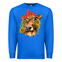 True Royal Western Cow with Sunflowers and Gemstone Premium Sweatshirt - texasbilliewilder