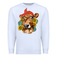 White Western Cow with Sunflowers and Gemstone Premium Sweatshirt - texasbilliewilder