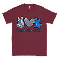 Burgundy peace love autism Classic Tee - MaliasSmallBusiness