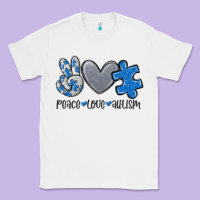 Peace Love Autism Classic Tee Designed By Maliassmallbusiness