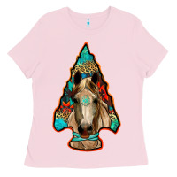 Bubblegum Pink arrowhead horse Ladies Tee - RanaPortraitStore