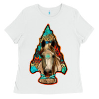 White arrowhead horse Ladies Tee - RanaPortraitStore