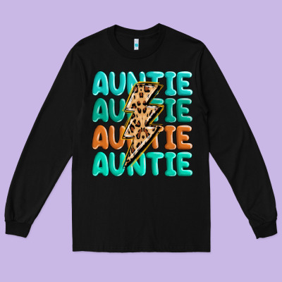 Auntıe With Lightning Bolt Long Sleeve Tee Designed By Maliassmallbusiness