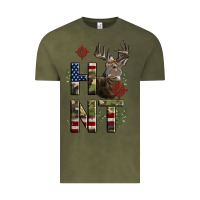 Vintage Olive Deer Hunting Usa Flag Vintage Tee - LillyAllenDesigns