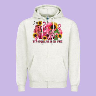 In October We Wear Pink Zipper Hoodie Designed By Lillyallendesigns