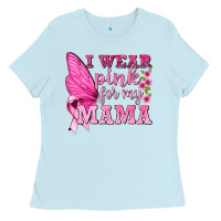 Baby Blue I Wear Pink For My Mama with Butterfly Ladies Tee - texasbilliewilder