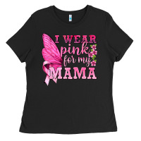 Black I Wear Pink For My Mama with Butterfly Ladies Tee - texasbilliewilder