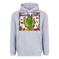 Heather Grey Mardi Gras fleur de lis Heavyweight Hoodie - NancyCooperArtShop