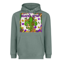 Sage Mardi Gras fleur de lis Heavyweight Hoodie - NancyCooperArtShop