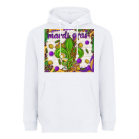 White Mardi Gras fleur de lis Heavyweight Hoodie - NancyCooperArtShop