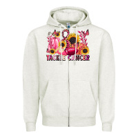 Oatmeal Heather tackle cancer Zipper Hoodie - LillyAllenDesigns