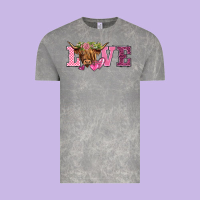 Valentine's Day Love Highland Cow Vintage Tee Designed By Barkaloodesign