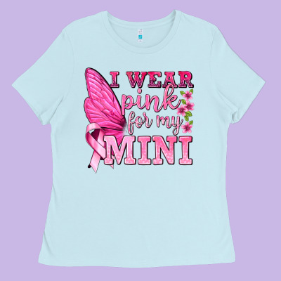 I Wear Pink For My Mini With Butterfly Ladies Tee Designed By Texasbilliewilder