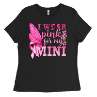 Black I Wear Pink For My Mini with Butterfly Ladies Tee - texasbilliewilder
