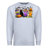 Heather Grey Halloween Cat Coffee Cups Premium Sweatshirt - texasbilliewilder