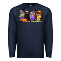 Navy Halloween Cat Coffee Cups Premium Sweatshirt - texasbilliewilder