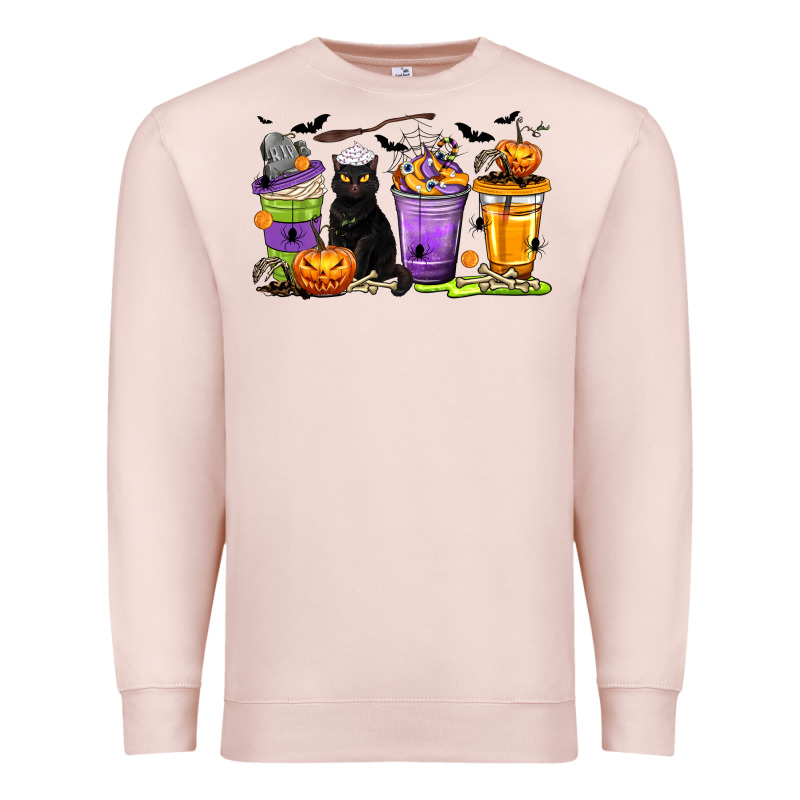 Halloween Cat Coffee Cups Premium Sweatshirt by texasbilliewilder | Teevron