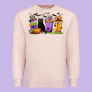 Halloween Cat Coffee Cups Premium Sweatshirt Designed By Texasbilliewilder