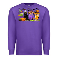 Purple Halloween Cat Coffee Cups Premium Sweatshirt - texasbilliewilder