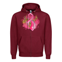 Burgundy breast cancer awareness ribbon with glitter pink l Zipper Hoodie - LillyAllenDesigns