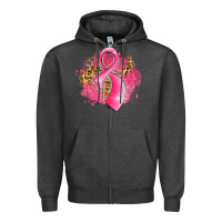 Charcoal Heather breast cancer awareness ribbon with glitter pink l Zipper Hoodie - LillyAllenDesigns