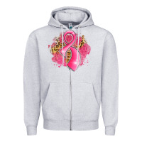 Heather Grey breast cancer awareness ribbon with glitter pink l Zipper Hoodie - LillyAllenDesigns