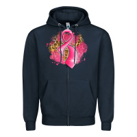 Navy breast cancer awareness ribbon with glitter pink l Zipper Hoodie - LillyAllenDesigns
