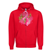 Red breast cancer awareness ribbon with glitter pink l Zipper Hoodie - LillyAllenDesigns