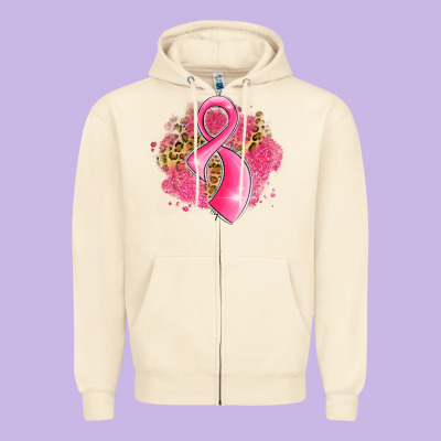 Breast Cancer Awareness Ribbon With Glitter Pink L Zipper Hoodie Designed By Lillyallendesigns