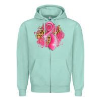 Seafoam breast cancer awareness ribbon with glitter pink l Zipper Hoodie - LillyAllenDesigns