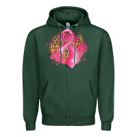 Sports Green breast cancer awareness ribbon with glitter pink l Zipper Hoodie - LillyAllenDesigns
