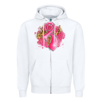White breast cancer awareness ribbon with glitter pink l Zipper Hoodie - LillyAllenDesigns