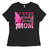 Black I Wear Pink For My Mom with Butterfly Ladies Tee - texasbilliewilder