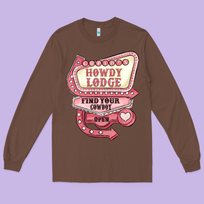 Cupids Howdy Lodge Find Your Cowboy Open Long Sleeve Tee Designed By Maliassmallbusiness
