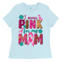 Baby Blue I Wear Pink For My Mom with Butterfly Ladies Tee - texasbilliewilder